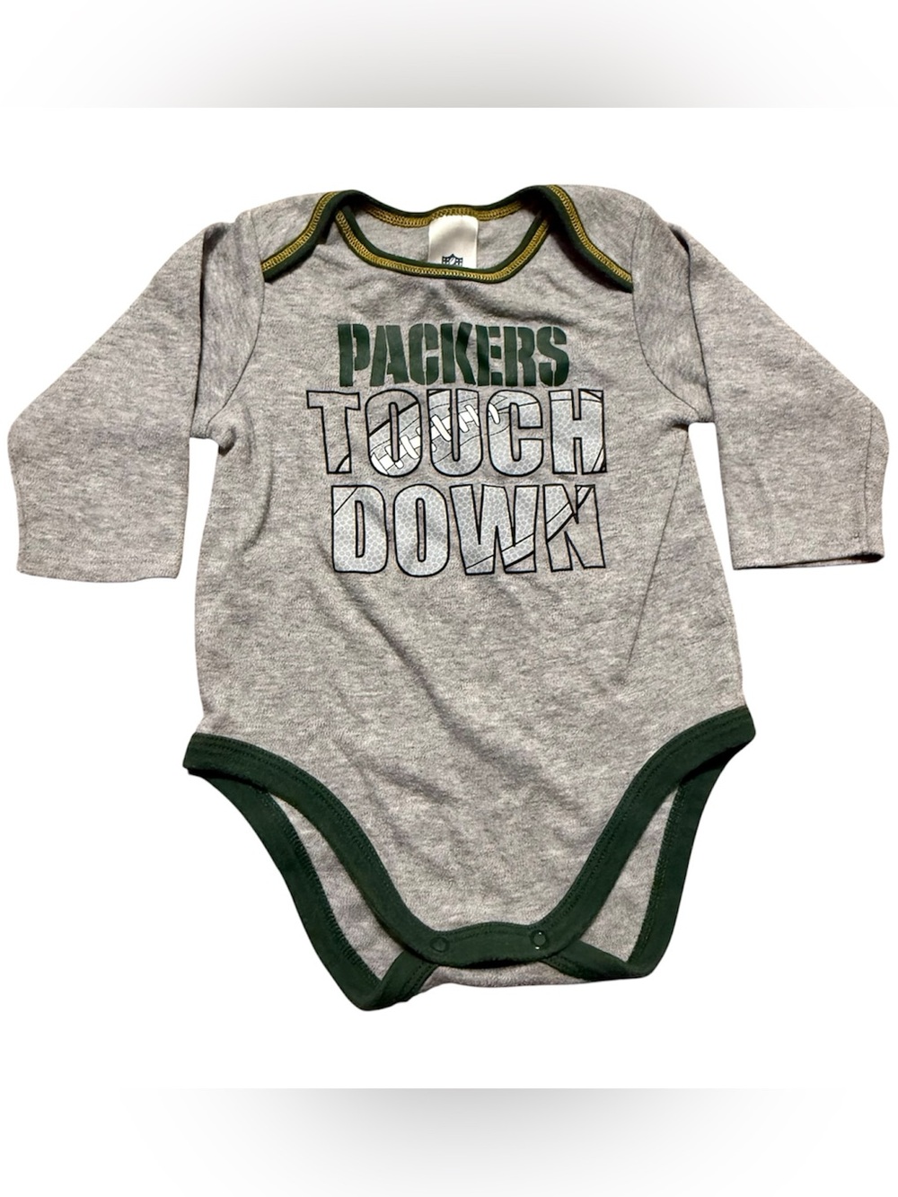 Green Bay Packers Baby Bodysuit 6-12M Grey Long Sleeve NFL Team Apparel